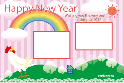 ニワトリの写真フレーム年賀状テンプレート