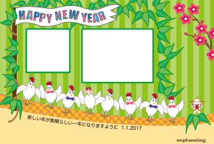 ニワトリの写真フレーム年賀状テンプレート
