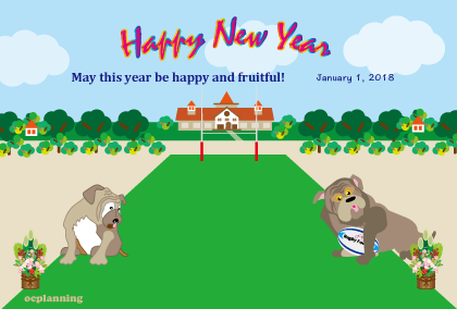 ラグビー・蹴球部のいぬの戌年の年賀状