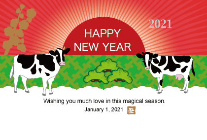 2021丑年の牛のイラスト年賀状素材