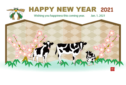 2021丑年のウシのイラスト年賀状素材