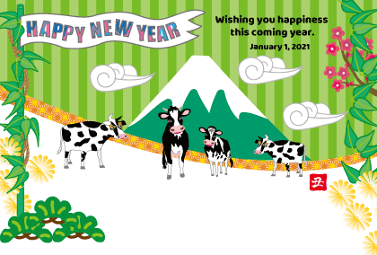 2021丑年のうしのイラスト年賀状素材