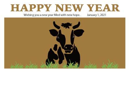 2021丑年の牛のイラスト年賀状素材