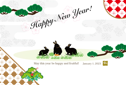 2021卯年のウサギのイラスト年賀状素材